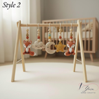 Woodland Baby Gym, Crochet Fox Baby Gym, Wooden Activity Gym, Forest Nursery Decor, Fall Baby Gift, Neutral Nursery, Handmade Baby Toy