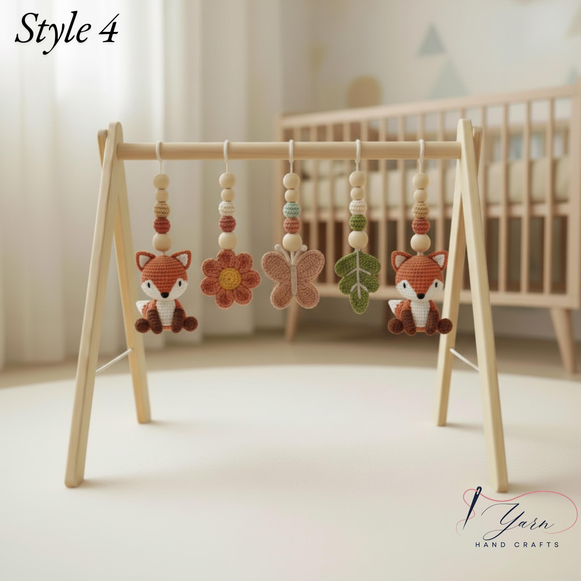 Woodland Baby Gym, Crochet Fox Baby Gym, Wooden Activity Gym, Forest Nursery Decor, Fall Baby Gift, Neutral Nursery, Handmade Baby Toy