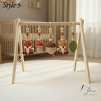 Woodland Baby Gym, Crochet Fox Baby Gym, Wooden Activity Gym, Forest Nursery Decor, Fall Baby Gift, Neutral Nursery, Handmade Baby Toy