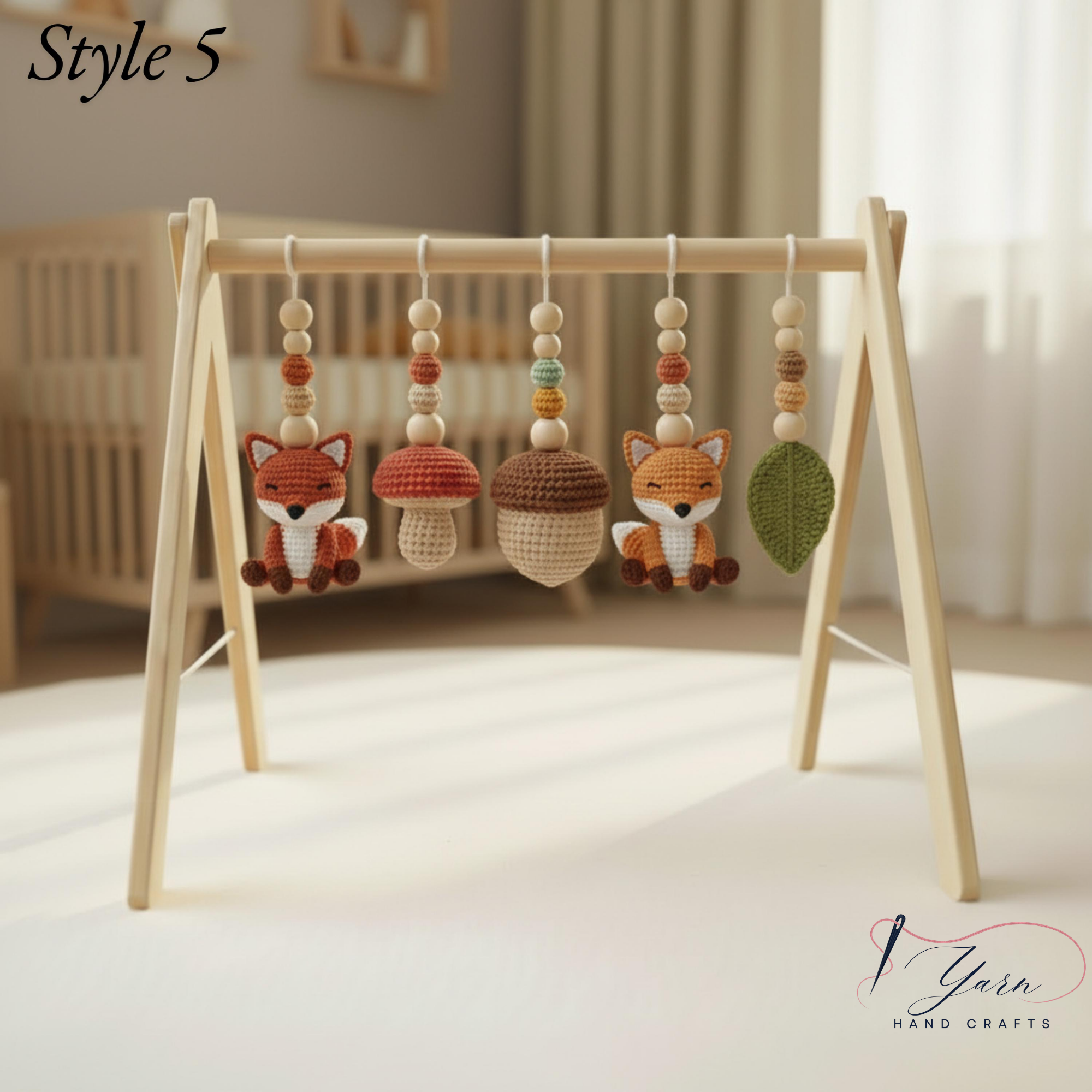 Woodland Baby Gym, Crochet Fox Baby Gym, Wooden Activity Gym, Forest Nursery Decor, Fall Baby Gift, Neutral Nursery, Handmade Baby Toy