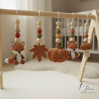 Woodland Baby Gym, Crochet Fox Baby Gym, Wooden Activity Gym, Forest Nursery Decor, Fall Baby Gift, Neutral Nursery, Handmade Baby Toy