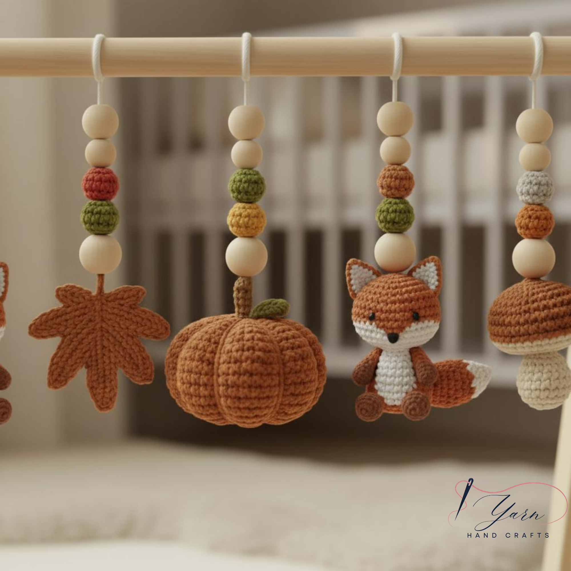 Woodland Baby Gym, Crochet Fox Baby Gym, Wooden Activity Gym, Forest Nursery Decor, Fall Baby Gift, Neutral Nursery, Handmade Baby Toy