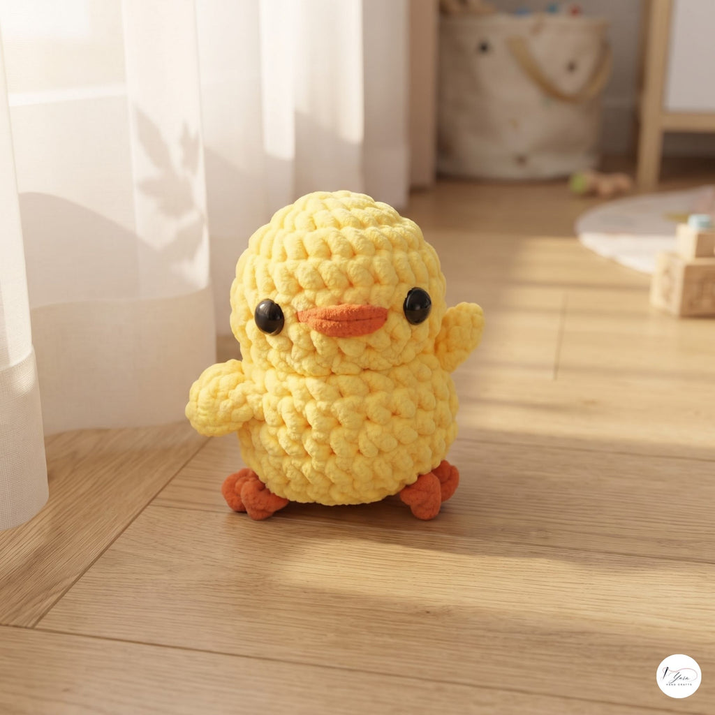 Crochet Duck Plush, Handmade Yellow Amigurumi Duck, Soft Chenille Stuffed Animal, Waving Duckling Gift, Nursery Decor