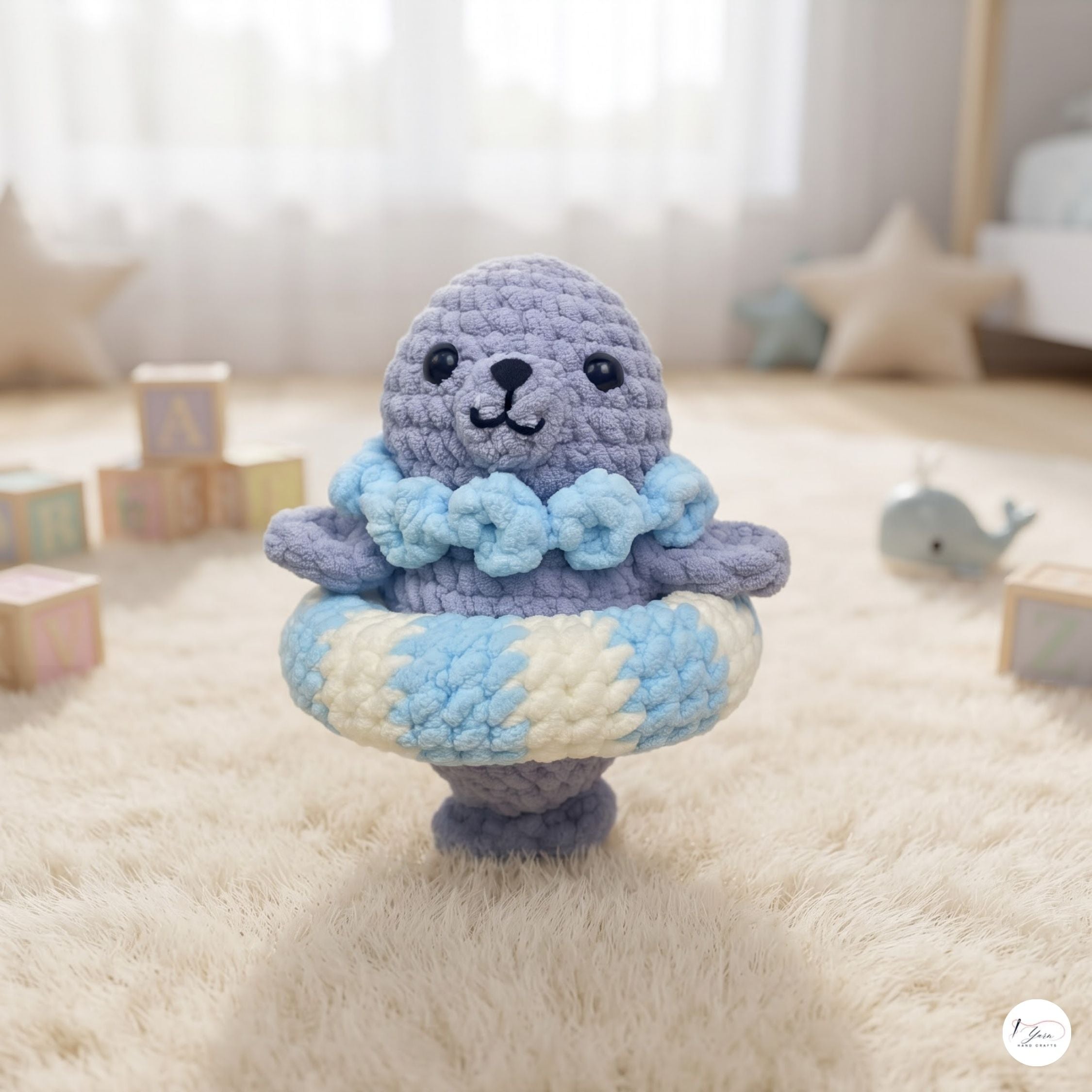 Crochet Seal Plush with Floatie, Handmade Amigurumi Sea Animal, Soft Ocean Stuffed Toy, Seal Lover Gift, Nursery Decor