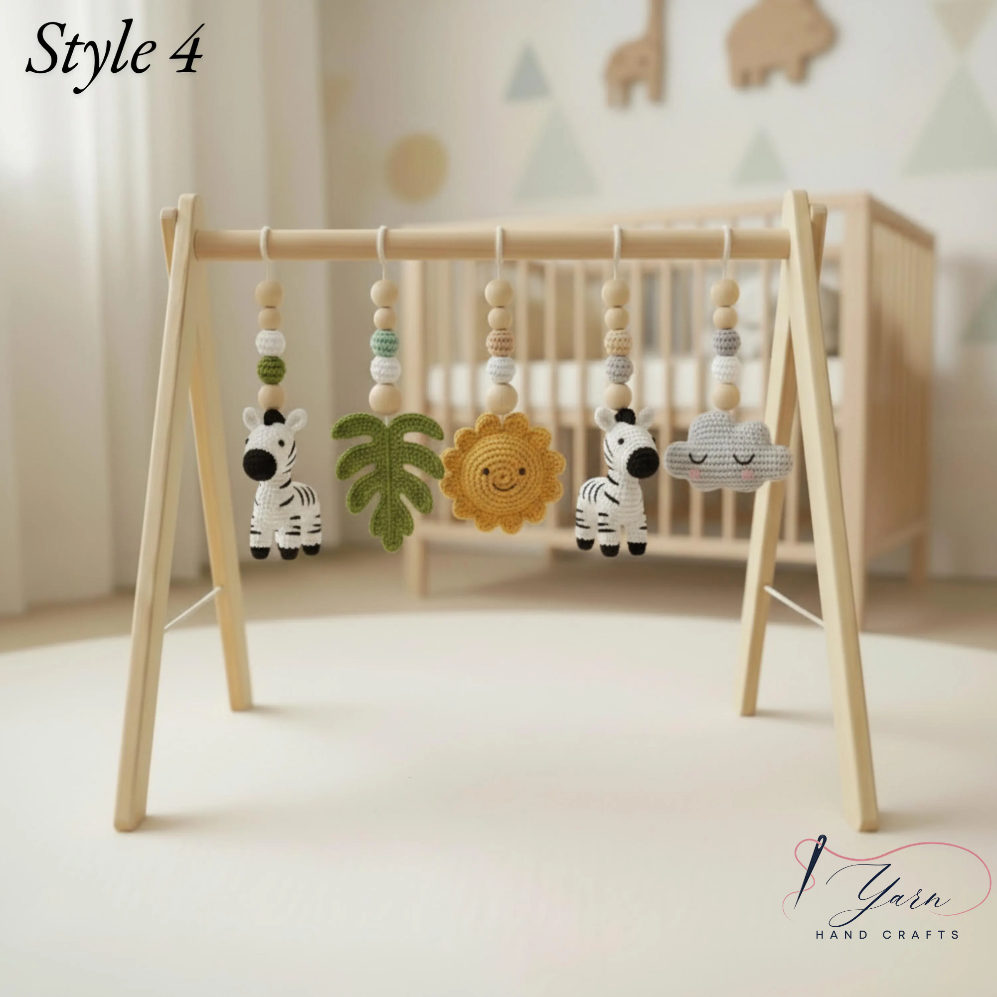 Wooden Baby Play Gym with Crochet Toys, Baby Activity Gym, Tummy Time Toy, Nursery Decor, Newborn Gift, Montessori Inspired