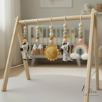 Wooden Baby Play Gym with Crochet Toys, Baby Activity Gym, Tummy Time Toy, Nursery Decor, Newborn Gift, Montessori Inspired