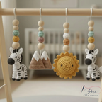 Wooden Baby Play Gym with Crochet Toys, Baby Activity Gym, Tummy Time Toy, Nursery Decor, Newborn Gift, Montessori Inspired