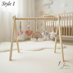 Unicorn Baby Play Gym, Crochet Rainbow & Unicorn Toys, Wooden Montessori Activity Gym, Pastel Nursery Decor, Newborn Baby Shower Gift