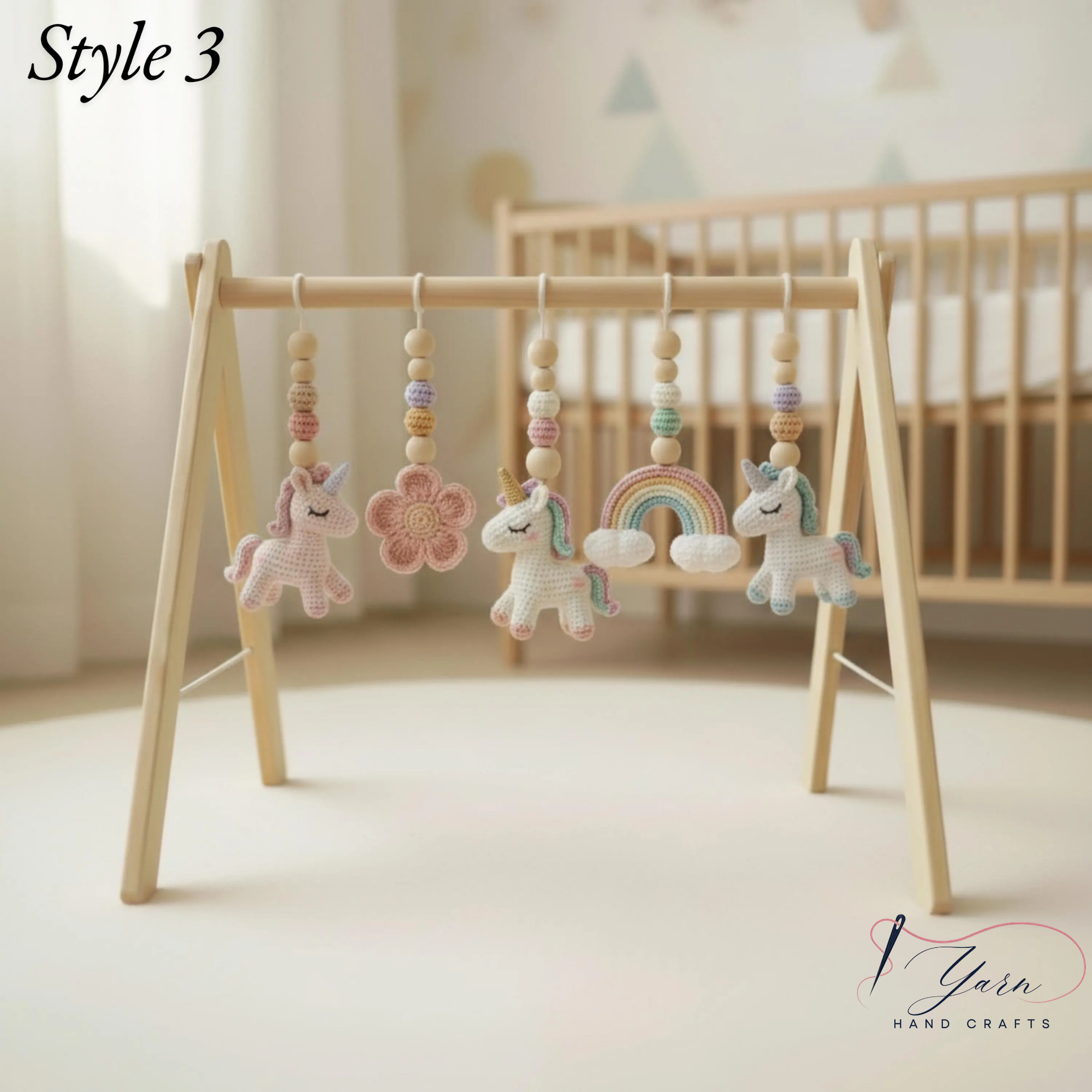 Unicorn Baby Play Gym, Crochet Rainbow & Unicorn Toys, Wooden Montessori Activity Gym, Pastel Nursery Decor, Newborn Baby Shower Gift