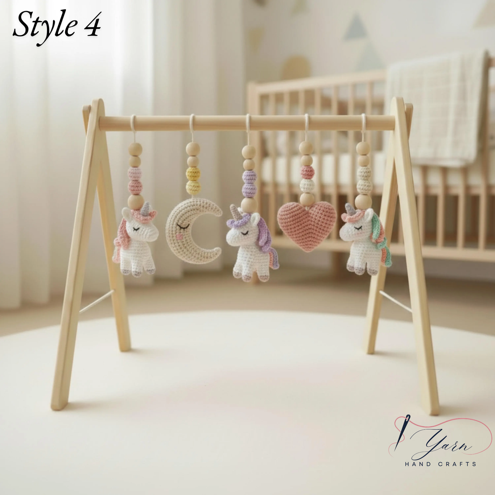 Unicorn Baby Play Gym, Crochet Rainbow & Unicorn Toys, Wooden Montessori Activity Gym, Pastel Nursery Decor, Newborn Baby Shower Gift