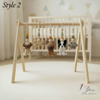 Handmade Dog Baby Gym, Wooden Montessori Play Gym with Crochet Puppy Toys, Neutral Nursery Decor, Puppy Baby Activity Gym, Baby Shower Gift