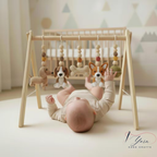 Handmade Dog Baby Gym, Wooden Montessori Play Gym with Crochet Puppy Toys, Neutral Nursery Decor, Puppy Baby Activity Gym, Baby Shower Gift
