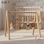 Handmade Dog Baby Gym, Wooden Montessori Play Gym with Crochet Puppy Toys, Neutral Nursery Decor, Puppy Baby Activity Gym, Baby Shower Gift