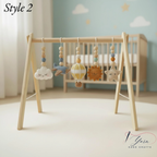 Handmade Sky Baby Gym, Wooden Montessori Play Gym with Crochet Airplane, Hot Air Balloon, Cloud, Sun and Star Toys, Baby Shower Gift