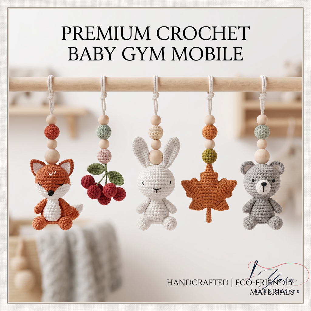Woodland Baby Gym, Handmade Wooden Play Gym, Crochet Forest Animal Toys, Montessori Neutral Nursery Decor, Baby Shower Gift