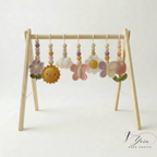 Floral Baby Gym, Wooden Play Gym with Crochet Tulip Butterfly Cloud Daisy, Montessori Baby Activity Gym, Baby Shower Gift