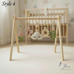 Floral Baby Gym, Wooden Play Gym with Crochet Tulip Butterfly Cloud Daisy, Montessori Baby Activity Gym, Baby Shower Gift