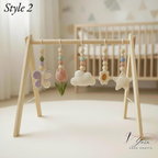 Floral Baby Gym, Wooden Play Gym with Crochet Tulip Butterfly Cloud Daisy, Montessori Baby Activity Gym, Baby Shower Gift