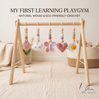 Floral Baby Gym, Wooden Play Gym with Crochet Tulip Butterfly Cloud Daisy, Montessori Baby Activity Gym, Baby Shower Gift