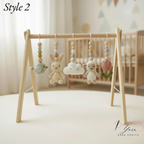 Crochet Baby Play Gym, Wooden Activity Gym with Handmade Hanging Toys, Montessori-Inspired Baby Toy, Neutral Nursery Decor, Baby Shower Gift