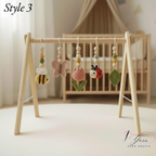 Crochet Baby Play Gym, Wooden Activity Gym with Handmade Hanging Toys, Montessori-Inspired Baby Toy, Neutral Nursery Decor, Baby Shower Gift