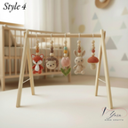 Crochet Baby Play Gym, Wooden Activity Gym with Handmade Hanging Toys, Montessori-Inspired Baby Toy, Neutral Nursery Decor, Baby Shower Gift
