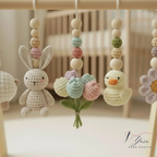 Crochet Baby Play Gym, Wooden Activity Gym with Handmade Hanging Toys, Montessori-Inspired Baby Toy, Neutral Nursery Decor, Baby Shower Gift