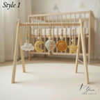 Wooden Baby Play Gym with Crochet Hot Air Balloon, Moon & Stars, Neutral Nursery Activity Toy, Baby Shower Gift, Boho Nursery Decor