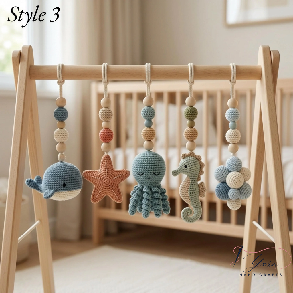 Ocean Baby Play Gym, Crochet Sea Animal Baby Gym, Wooden Montessori Activity Gym, Nautical Nursery Decor, Baby Shower Gift