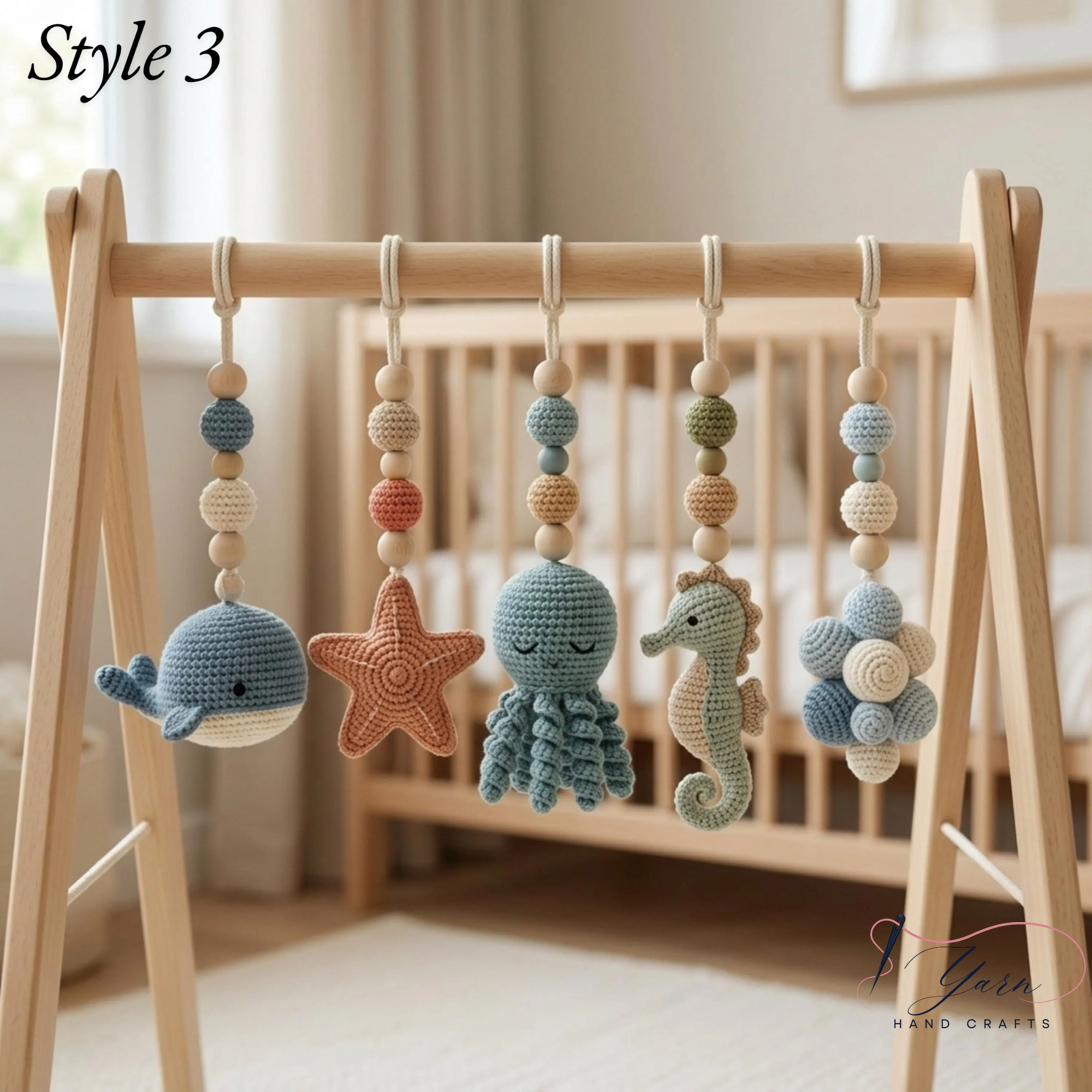 Ocean Baby Play Gym, Crochet Sea Animal Baby Gym, Wooden Montessori Activity Gym, Nautical Nursery Decor, Baby Shower Gift