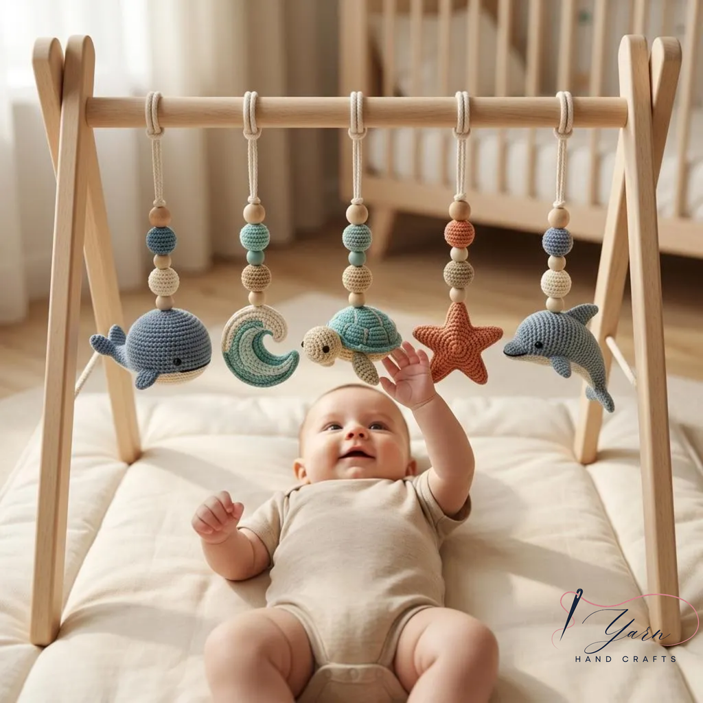 Ocean Baby Play Gym, Crochet Sea Animal Baby Gym, Wooden Montessori Activity Gym, Nautical Nursery Decor, Baby Shower Gift