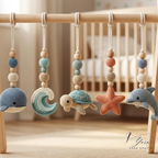 Ocean Baby Play Gym, Crochet Sea Animal Baby Gym, Wooden Montessori Activity Gym, Nautical Nursery Decor, Baby Shower Gift