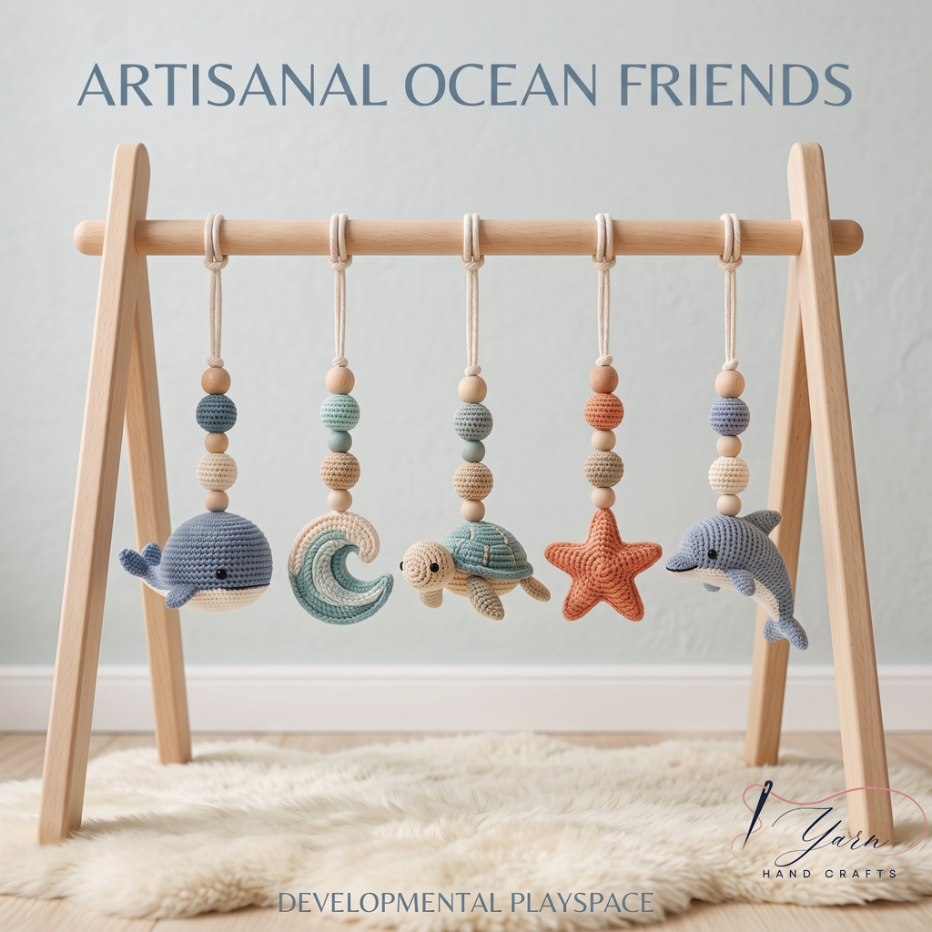 Ocean Baby Play Gym, Crochet Sea Animal Baby Gym, Wooden Montessori Activity Gym, Nautical Nursery Decor, Baby Shower Gift