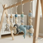 Ocean Baby Play Gym, Crochet Sea Animal Baby Gym, Wooden Montessori Activity Gym, Nautical Nursery Decor, Baby Shower Gift