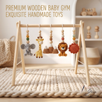 Handmade Custom Safari Baby Gym | Personalized Wooden Play Gym with Crochet Hanging Toys | Neutral Nursery Decor
