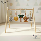 Handmade Custom Safari Baby Gym | Personalized Wooden Play Gym with Crochet Hanging Toys | Neutral Nursery Decor