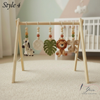 Handmade Custom Safari Baby Gym | Personalized Wooden Play Gym with Crochet Hanging Toys | Neutral Nursery Decor