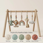 Rainbow Safari Baby Gym, Personalized Wooden Play Gym, Crochet Jungle Animals & Rainbow, Montessori Activity Gym, Gender Neutral Nursery