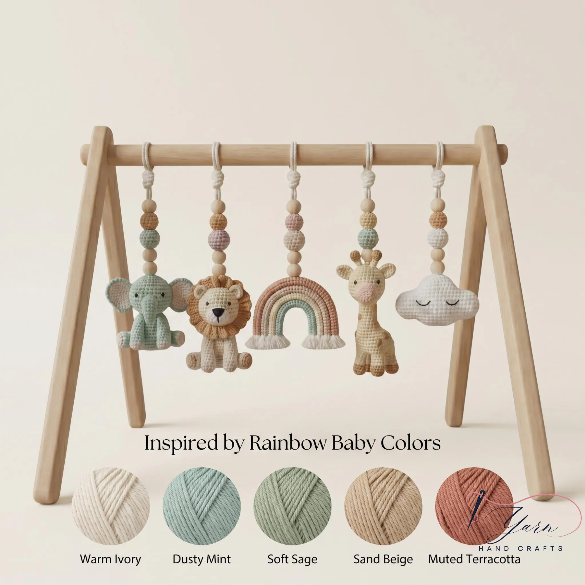 Rainbow Safari Baby Gym, Personalized Wooden Play Gym, Crochet Jungle Animals & Rainbow, Montessori Activity Gym, Gender Neutral Nursery