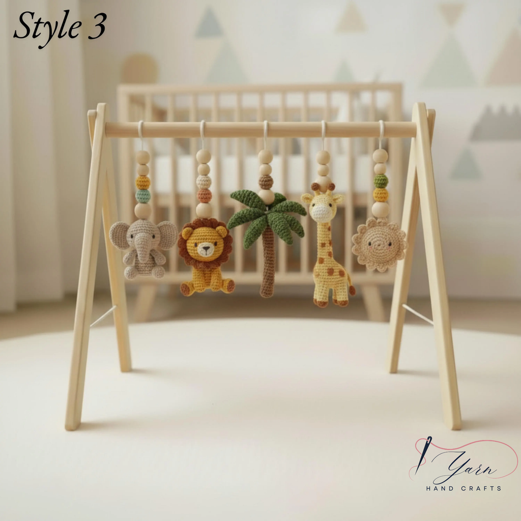 Rainbow Safari Baby Gym, Personalized Wooden Play Gym, Crochet Jungle Animals & Rainbow, Montessori Activity Gym, Gender Neutral Nursery