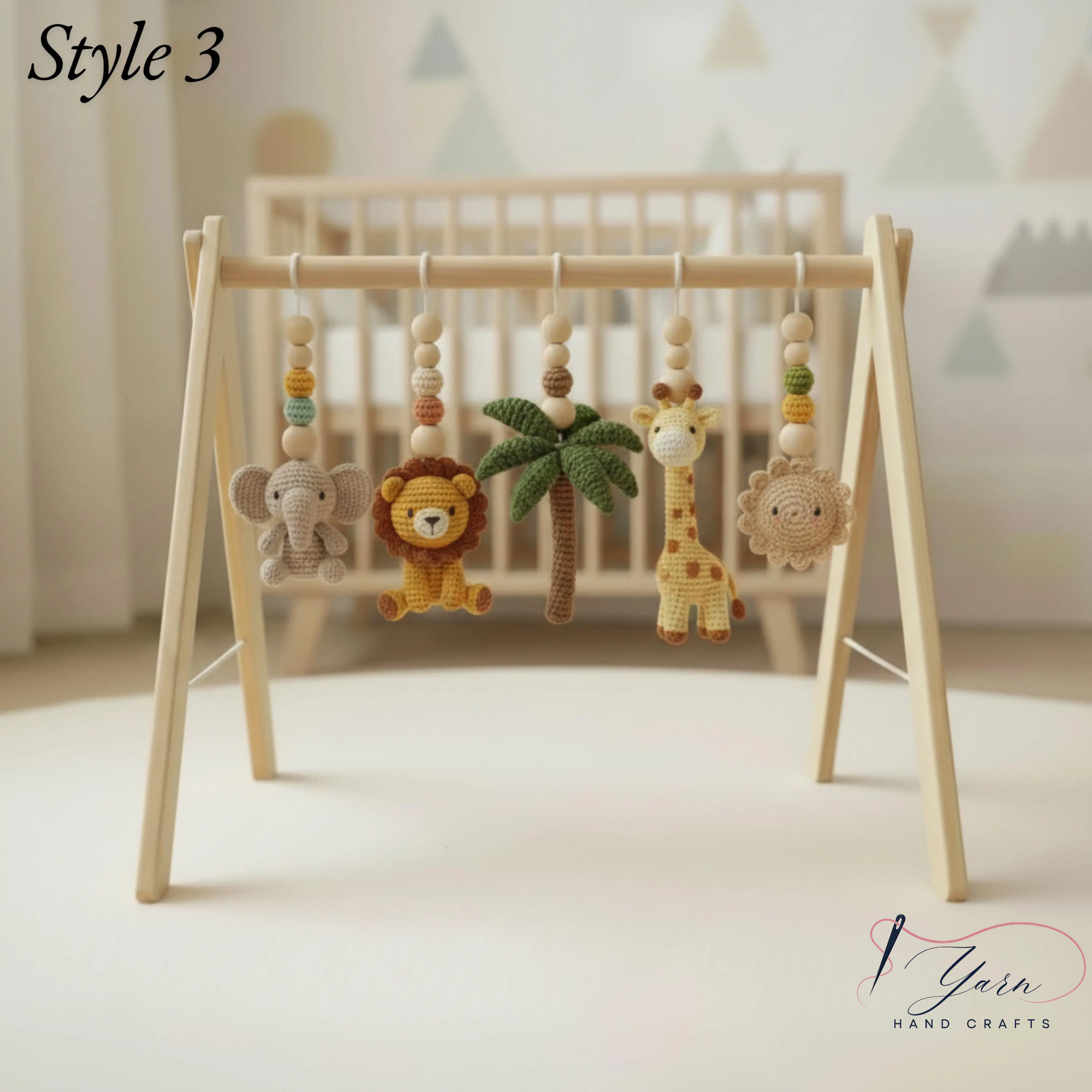 Rainbow Safari Baby Gym, Personalized Wooden Play Gym, Crochet Jungle Animals & Rainbow, Montessori Activity Gym, Gender Neutral Nursery