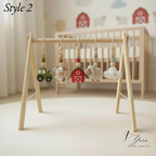 Montessori Baby Gym Farm Animals, Wooden Baby Play Gym with Crochet Cow Pig Tractor, Farm Nursery Decor, Neutral Baby Gift, Infant Sensory Toy
