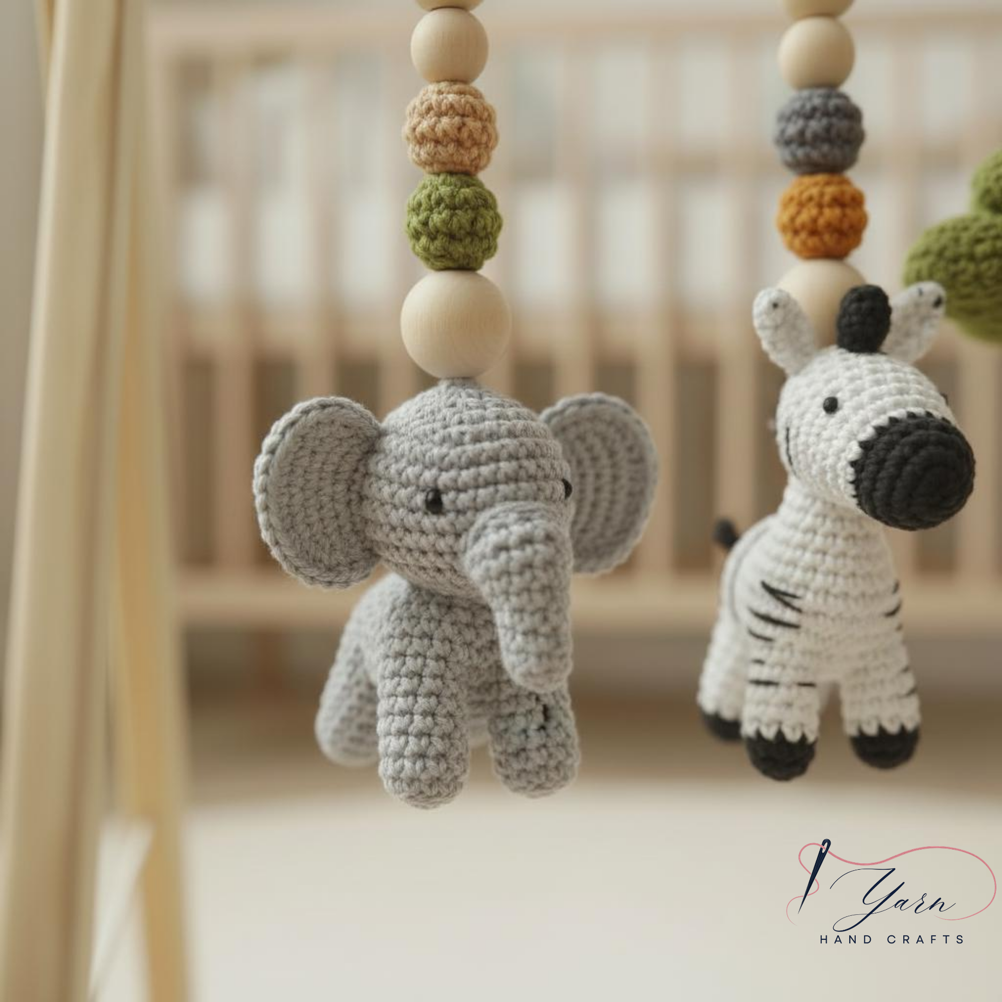 Safari Baby Gym Wooden Play Gym with Crochet Elephant Zebra Lion Giraffe | Montessori Baby Activity Gym | Jungle Nursery Decor | Baby Gift