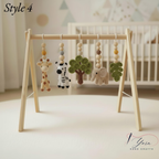 Safari Baby Gym Wooden Play Gym with Crochet Elephant Zebra Lion Giraffe | Montessori Baby Activity Gym | Jungle Nursery Decor | Baby Gift