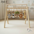 Safari Baby Gym Wooden Play Gym with Crochet Elephant Zebra Lion Giraffe | Montessori Baby Activity Gym | Jungle Nursery Decor | Baby Gift