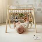Safari Baby Gym Wooden Play Gym with Crochet Elephant Zebra Lion Giraffe | Montessori Baby Activity Gym | Jungle Nursery Decor | Baby Gift