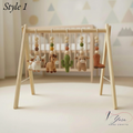 Western Baby Gym Wooden Play Gym with Crochet Cow Horse Cactus & Cowboy Boot | Montessori Baby Activity Gym | Western Nursery Decor | Baby Shower Gift