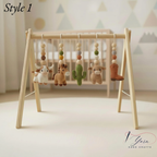 Western Baby Gym Wooden Play Gym with Crochet Cow Horse Cactus & Cowboy Boot | Montessori Baby Activity Gym | Western Nursery Decor | Baby Shower Gift
