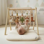 Western Baby Gym Wooden Play Gym with Crochet Cow Horse Cactus & Cowboy Boot | Montessori Baby Activity Gym | Western Nursery Decor | Baby Shower Gift