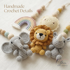 Custom Safari Baby Play Gym with Name | Handmade Wooden Montessori Baby Gym | Crochet Lion Elephant Giraffe Toys | Personalized Boho Nursery Gift